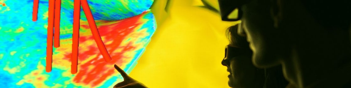 Imagen sísmica con trayectorias de sondeos donde se muestra cómo se pueden integrar datos del subsuelo obtenidos de distintas fuentes