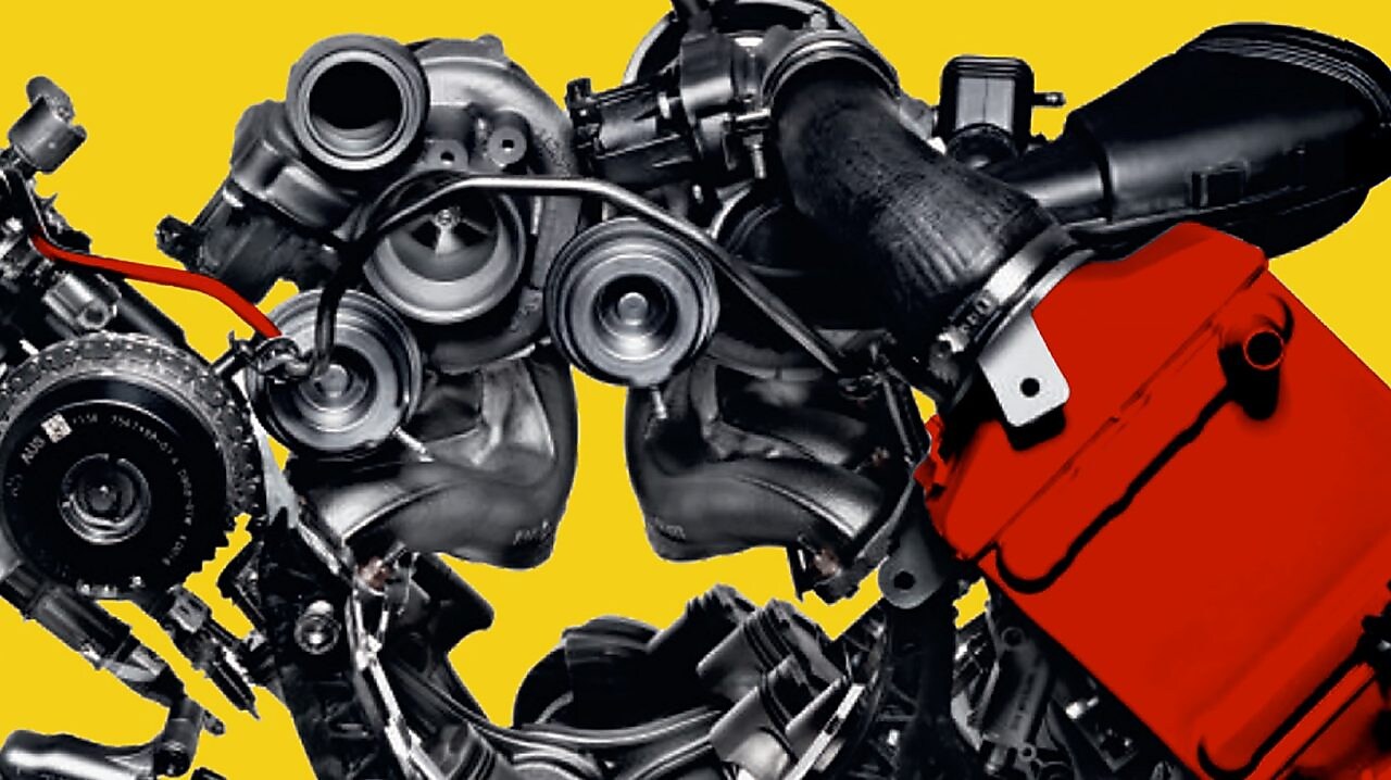 Imagen de un motor de auto sobre fondo amarillo