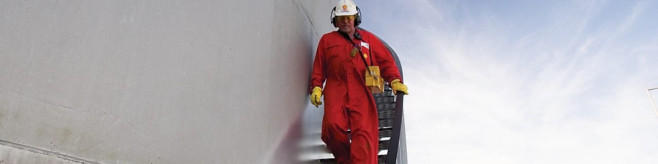 Worker walking downstairs